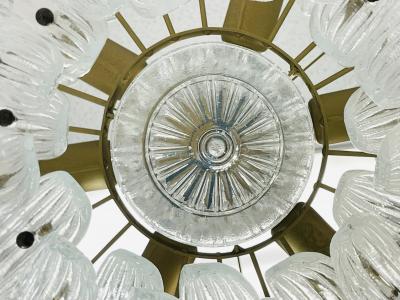 Italian Palmette Chandelier with Clear Murano Glass Leaves 1990s
