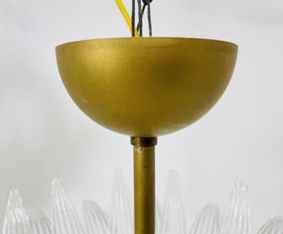Italian Palmette Chandelier with Clear Murano Glass Leaves 1990s