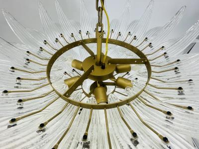 Italian Palmette Chandelier with Clear Murano Glass Leaves 1990s