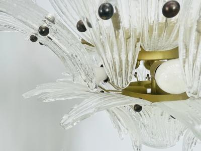 Italian Palmette Chandelier with Clear Murano Glass Leaves 1990s