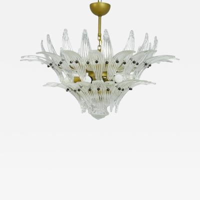 Italian Palmette Chandelier with Clear Murano Glass Leaves 1990s
