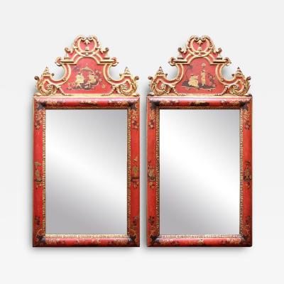 Italian Parcel Gilt and Polychrome Red Lacquer Chinoiserie Mirrors