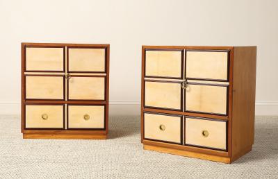 Italian Parchment and Wood Pair of Night Stands circa 1940