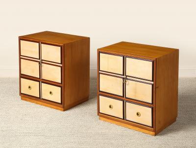 Italian Parchment and Wood Pair of Night Stands circa 1940