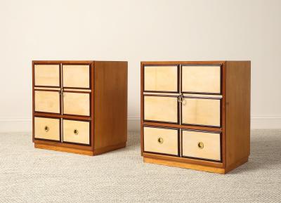 Italian Parchment and Wood Pair of Night Stands circa 1940