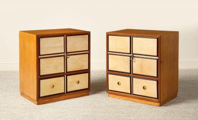 Italian Parchment and Wood Pair of Night Stands circa 1940