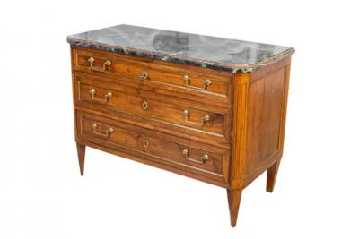 Italian Piemontese 1890s Three Drawer Walnut Commode with Dark Green Marble Top