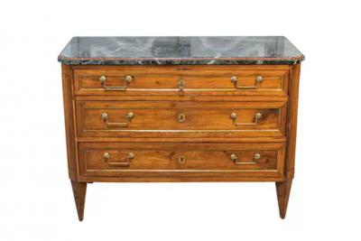 Italian Piemontese 1890s Three Drawer Walnut Commode with Dark Green Marble Top