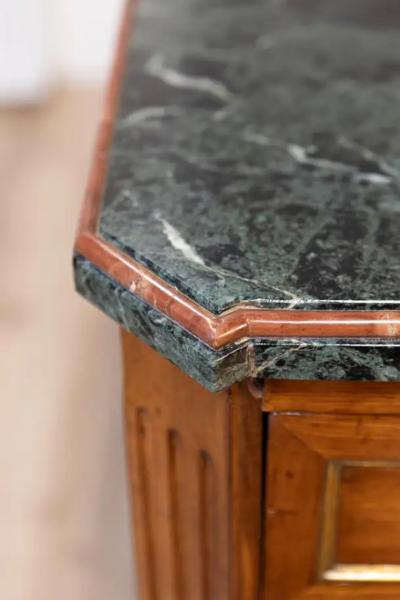 Italian Piemontese 1890s Three Drawer Walnut Commode with Dark Green Marble Top