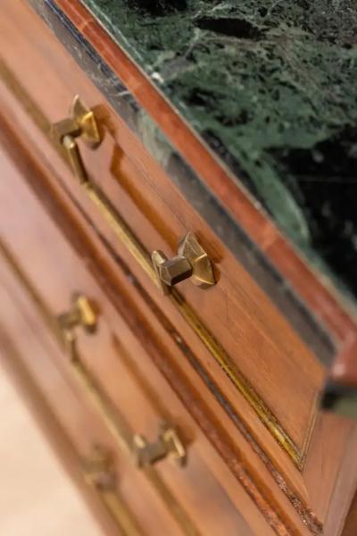 Italian Piemontese 1890s Three Drawer Walnut Commode with Dark Green Marble Top