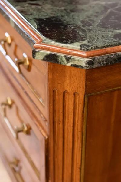 Italian Piemontese 1890s Three Drawer Walnut Commode with Dark Green Marble Top