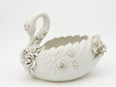 Italian Porcelain Swan Cachepot Off White Early 20th C 