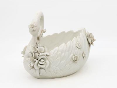 Italian Porcelain Swan Cachepot Off White Early 20th C 