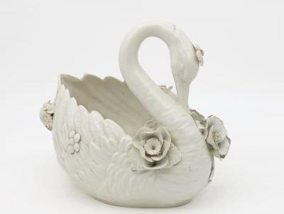 Italian Porcelain Swan Cachepot Off White Early 20th C 