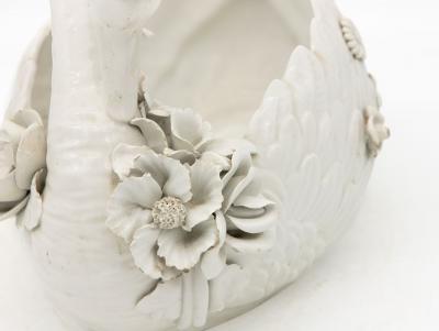 Italian Porcelain Swan Cachepot Off White Early 20th C 