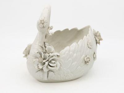 Italian Porcelain Swan Cachepot Off White Early 20th C 