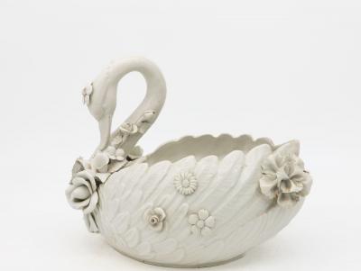 Italian Porcelain Swan Cachepot Off White Early 20th C 