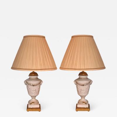 Italian Porcelain Urn Form Designer Cherub Lamps a Pair