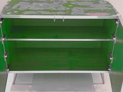 Italian Post Modern Abstract Art Green Purple Steel Mirrored Cabinet