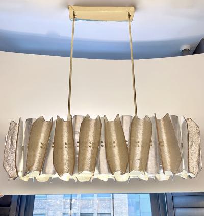 Italian Post Modern Amber Gold Silver Murano Glass Graphic Brass Oval Chandelier