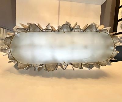 Italian Post Modern Amber Gold Silver Murano Glass Graphic Brass Oval Chandelier