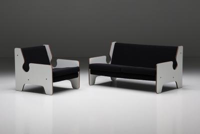 Italian Post Modern Black White One Seater Sofa 1970s