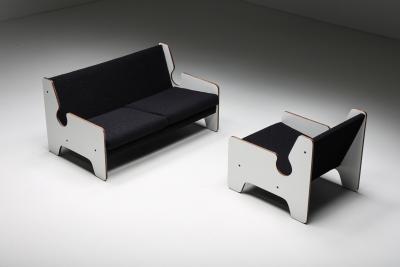 Italian Post Modern Black White Two Seater Sofa 1970s