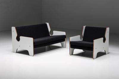 Italian Post Modern Black White Two Seater Sofa 1970s