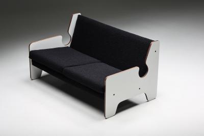 Italian Post Modern Black White Two Seater Sofa 1970s