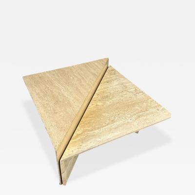 Italian Post Modern Travertine Triangular Marble 2 Piece Cocktail Table