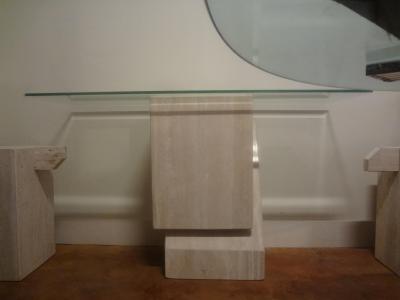 Italian Postmodern Travertine Console Attributed To Angelo Mangiarotti