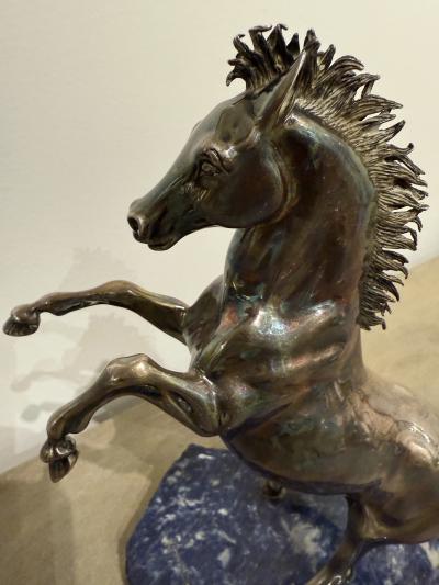 Italian Rearing Horse Sculpture on Blue Marble Base 1980s