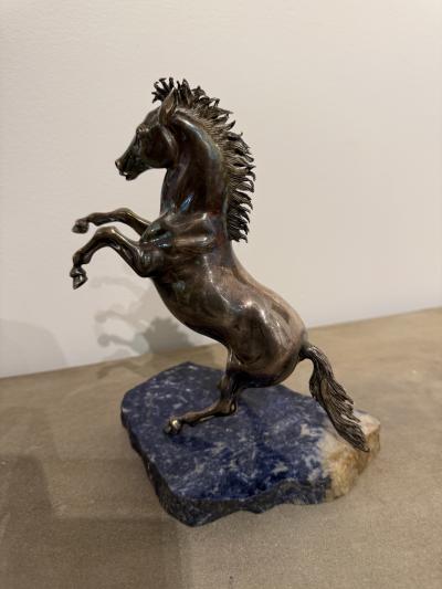 Italian Rearing Horse Sculpture on Blue Marble Base 1980s