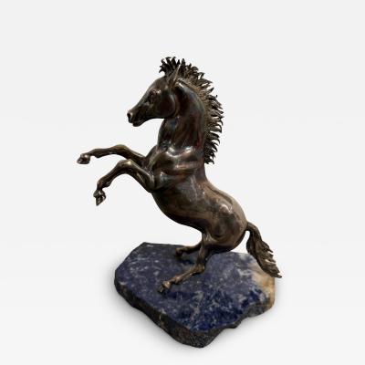 Italian Rearing Horse Sculpture on Blue Marble Base 1980s