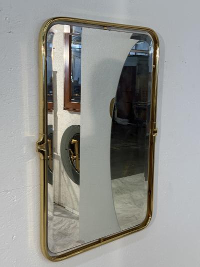 Italian Rectangular Brass Wall Mirror with Rounded Corners 1970s