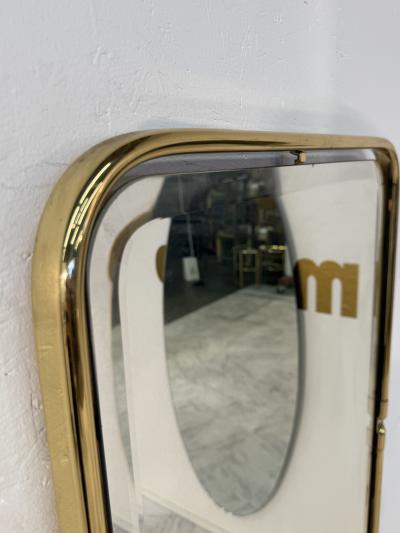 Italian Rectangular Brass Wall Mirror with Rounded Corners 1970s
