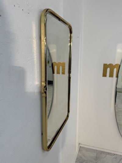 Italian Rectangular Brass Wall Mirror with Rounded Corners 1970s