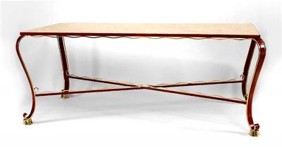 Italian Red Lacquered Iron and Marble Dining Table