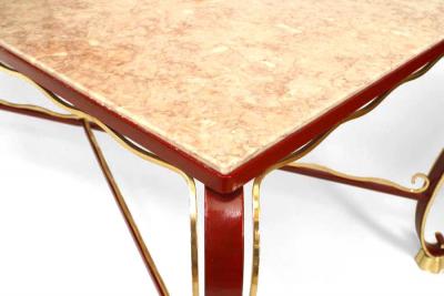 Italian Red Lacquered Iron and Marble Dining Table