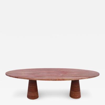 Italian Red Marble Persa Dining Table with Oval top and Rounded Solid Legs