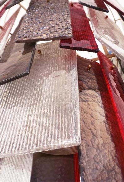 Italian Red Silver Smoked Bronze Crystal Murano Glass Sculpture Chandelier Flush