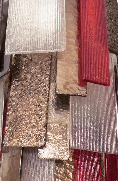 Italian Red Silver Smoked Bronze Crystal Murano Glass Sculpture Chandelier Flush