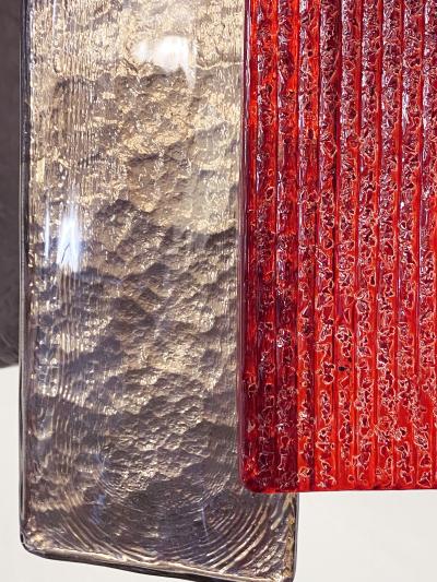 Italian Red Silver Smoked Bronze Crystal Murano Glass Sculpture Chandelier Flush