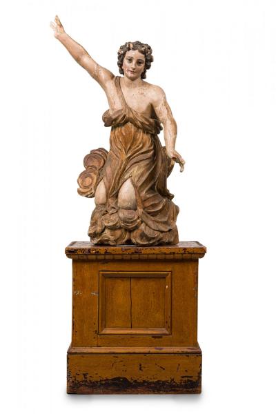 Italian Renaissance Monumental Giltwood Baroque Painted Angel on Stand