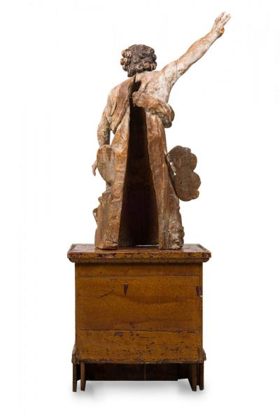 Italian Renaissance Monumental Giltwood Baroque Painted Angel on Stand