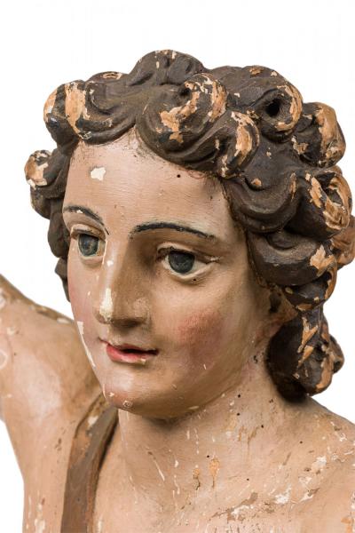 Italian Renaissance Monumental Giltwood Baroque Painted Angel on Stand