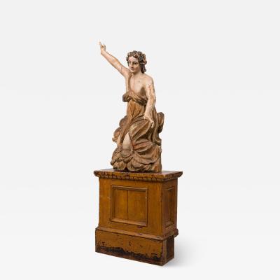 Italian Renaissance Monumental Giltwood Baroque Painted Angel on Stand