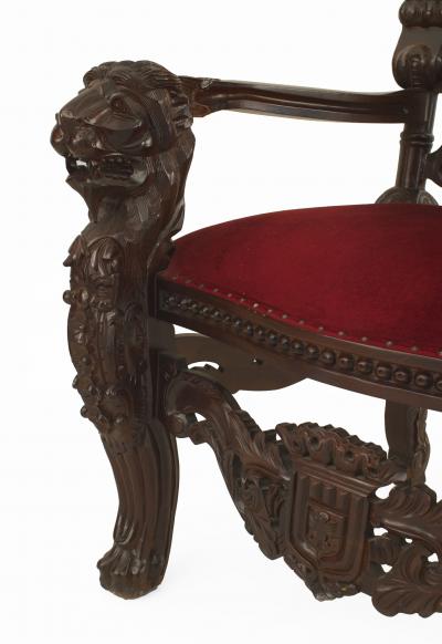 Italian Renaissance Red Velvet Throne Chair