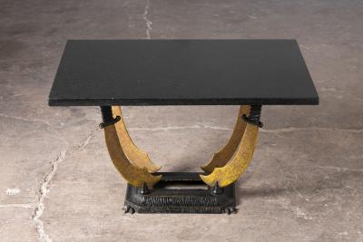 Italian Renaissance Style Cast Iron Table with Arabian Sword Base Granite Top