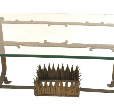 Italian Renaissance Style Gilt Iron and Glass Coffee Table